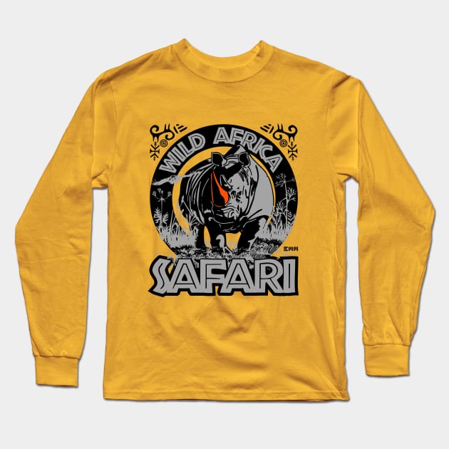 Wild Africa Safari, rhinoceros, Long Sleeve T-Shirt by ArtMofid